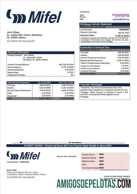 imprimível Modelo de declaração de hipoteca do México Banca Mifel em Word e PDF
